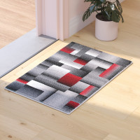 Flash Furniture ACD-RGTRZ861-23-RD-GG Elio Collection 2' x 3' Red Color Blocked Area Rug - Olefin Rug with Jute Backing - Entryway, Living Room, or Bedroom